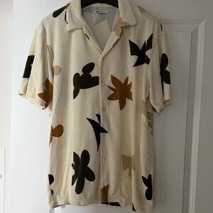 Zara Men's Cream and Brown Patterned Shirt